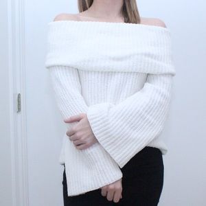 White off the shoulder knit sweater